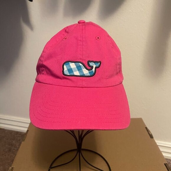 Vineyard Vines Accessories - Vineyard Vines Pink Gingham Whale Adjustable Cotton Cap
